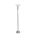 Elegant Designs 1-Light Torchiere Floor Lamp, 71inH, Brushed Nickel/White