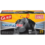 Glad ForceFlex Drawstring Trash Bags, 30 Gallons, Black, Box Of 25