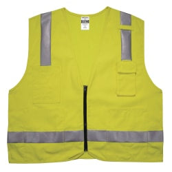 Ergodyne GloWear Flame-Resistant Hi-Vis Safety Vest, Class 2 Surveyors, 2X/3X, Lime, 8262FRZ