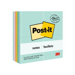 Post-it Notes, 1-3/8 in x 1-7/8 in, 24 Pads, 100 Sheets/Pad, Clean Removal, Beachside Cafe Collection