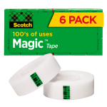 Scotch Magic Tape, Invisible, 3/4 in x 1296 in, 6 Tape Rolls, Clear, Home Office and School Supplies