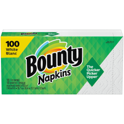 Bounty Quilted 1-Ply Napkins, 12.1in x 12in, White, Pack Of 100 Napkins