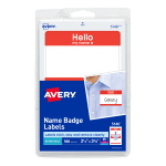 Avery "Hello My Name Is" Name Tags, 05140, 2-1/3in x 3-3/8in, White With Red Border, 100 Removable Name Badges