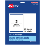 Avery Permanent Labels With Sure Feed, 94258-WMP25, Rectangle, 5in x 7in, White, Pack Of 50