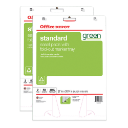 Office Depot Brand Bleed Resistant Easel Pads, 27in x 32in, 50 Sheets, 40% Recycled, White, Pack of 2