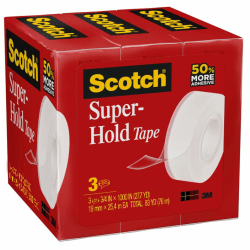 Scotch Super-Hold Tape, 3/4in x 1,000in, Clear, Pack Of 3 Rolls