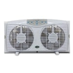 Optimus Electric Reversible Twin Window Fan With Thermostat And LED, 12in x 23-1/2in, White