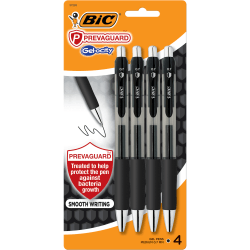 BIC Gel-ocity Prevaguard Gel Pens With Antimicrobial Additive, Medium Point, 0.7 mm, Clear Barrels, Black Ink, Pack Of 4 Pens