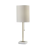 Adesso Fiona Table Lamp, 23inH, White Shade/White And Antique Brass Base