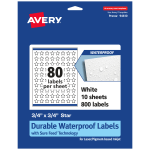 Avery Waterproof Permanent Labels With Sure Feed, 94610-WMF10, Star, 3/4in x 3/4in, White, Pack Of 800