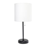 LimeLights Stick Lamp with Charging Outlet and Fabric Shade, 19.5inH, White/Black