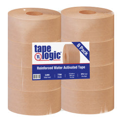 Tape Logic Reinforced Water-Activated Packing Tape, #7700, 3in Core, 3in x 125 Yd., Kraft, Case Of 8