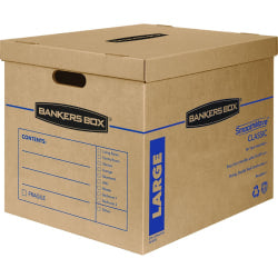 Bankers Box SmoothMove Classic Moving Boxes With Lift-Off Lid, 17in x 21in x 17in, 85% Recycled, Kraft Brown, Box Of 5