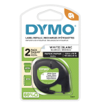 DYMO LT 10697 Black-On-White Tape, 0.5in x 13ft, Pack Of 2