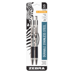 Zebra Pen G-301 Retractable Gel Pens, Pack Of 2, Medium Point, 0.7 mm, Silver Barrel, Black Ink