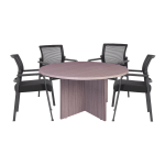 Boss Office Products 42in Round Table And Mesh Guest Chairs Set, Driftwood/Black