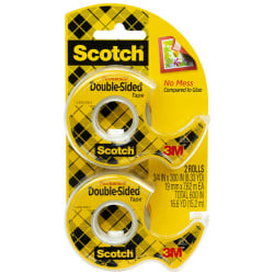 Scotch Double Sided Tape, Permanent, 3/4 in x 300 in, 2 Tape Rolls, Clear, Home Office and School Supplies