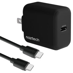 Naztech 20-Watt Power Delivery USB-C Wall Charger And USB-C To USB-C Cable, 4ft, Black