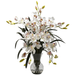 Nearly Natural 34inH Cymbidium Arrangement With Glass Vase, White