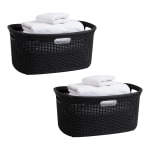 Mind Reader 40L Plastic Laundry Basket Clothes Hamper, 11in H x 14-1/2in W x 23in L, Black, Set of 2