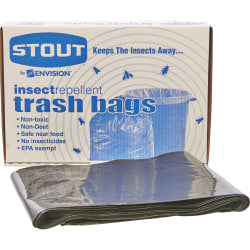 Stout Pest-Guard 2.00-mil Insect Repellent Trash Bags, 55 Gallons, 37in x 52in, Black, Box Of 65