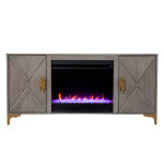 SEI Furniture Lantara Color-Changing Fireplace, 26-1/2inH x 56inW x 16-3/4inD, Graywash/Gold