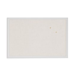 U Brands Linen Bulletin Board, 30in X 20in, White Wood Frame