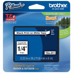 Brother TZe-211 Black-On-White Tape, 0.25in x 26.2ft