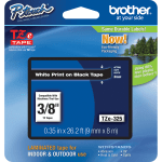 Brother TZe-325 White-On-Black Tape, 0.38in x 26.2ft