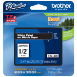 Brother TZe-335 White-On-Black Tape, 0.5in x 26.2ft