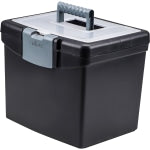 Storex Medium-Duty Portable File Storage Box With XL Lid, Letter Size, 10-15/16inL x 13-5/16inW x 11inH, 100% Recycled, Black