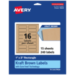 Avery Kraft Permanent Labels With Sure Feed, 94224-KMP15, Rectangle, 1in x 3in, Brown, Pack Of 240