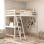 Flash Furniture Riley Loft Bed Frame With Desk, Twin, 42-1/2inL x 78-3/4inW x 42-1/2inD, White