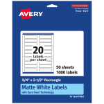 Avery Permanent Labels With Sure Feed, 94217-WMP50, Rectangle, 3/4in x 3-1/2in, White, Pack Of 1,000