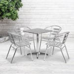 Flash Furniture Lila 5-Piece 23-1/2in Square Aluminum Indoor/Outdoor Table Set With Slat-Back Chairs