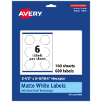 Avery Permanent Labels With Sure Feed, 94121-WMP100, Hexagon, 2-1/2in x 2-57/64in, White, Pack Of 600