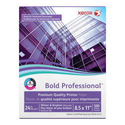 Xerox Bold Professional Premium Quality Printer Paper, Letter Size (8 1/2in x 11in), 98 (U.S.) Brightness, 24 Lb, FSC Certified, Ream Of 500 sheets