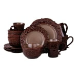 Elama 16-Piece Stoneware Dinnerware Set, Sienna