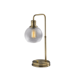 Adesso Simplee Barnett Globe Table Lamp with USB Port, 20-1/2inH, Clear Shade/Antique Brass Base