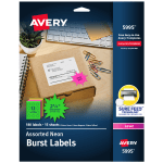 Avery Address Labels With Sure Feed For Laser Printers, 5995, Burst, 2-1/4in, Assorted Neon Colors, Pack Of 180