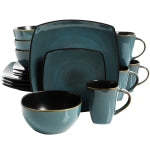 Gibson Soho Lounge 16-Piece Square Dinnerware Set, Teal