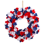 Nearly Natural Americana Patriotic Hydrangea 18inH Artificial Wreath, 18inH x 18inW x 4inD, Red/White/Blue