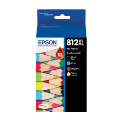 Epson DURABrite Ultra High-Yield Ink Cartridges, Black/Cyan/Yellow/Magenta, Pack Of 4 Cartridges, T812XL-XCS