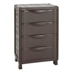 Inval 32inH 4-Drawer Rattan Storage Cabinet, Brown