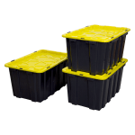 Mount It! Work It! Heavy Duty Plastic Storage Containers, 60 Liters, Black/Yellow, Case Of 3 Bins