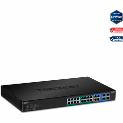 TRENDnet 20-Port Gigabit PoE+ Web Smart PoE+ Switch, 16 x Gigabit PoE+ Ports, 4 x Shared Gigabit Ports, Up To 30W Per Port, 185W Total Power Budget, Rack Mountable, Black, TPE-1620WS - 20-Port Gigabit Web Smart PoE+ Switch