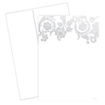 Great Papers! Flat Card Invitation, 5 1/2in x 7 3/4in, 127 Lb, Foil Damask, Silver/White, Pack Of 20