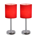 Simple Designs Mini Basic Table Lamp with Fabric Shade, 11inH, Red/Chrome, 2pk