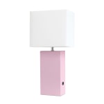 Lalia Home Lexington Table Lamp With USB Charging Port, 21inH, White/Blush Pink