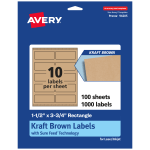 Avery Kraft Permanent Labels With Sure Feed, 94205-KMP100, Rectangle, 1-1/2in x 3-3/4in, Brown, Pack Of 1,000